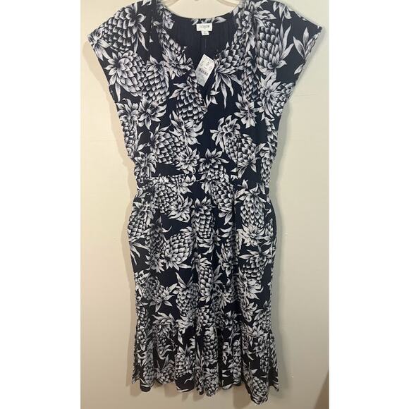 J. Crew Black White Cotton Sleeveless Pineapple Crinkle Dress Size 6 NWT - Picture 1 of 9
